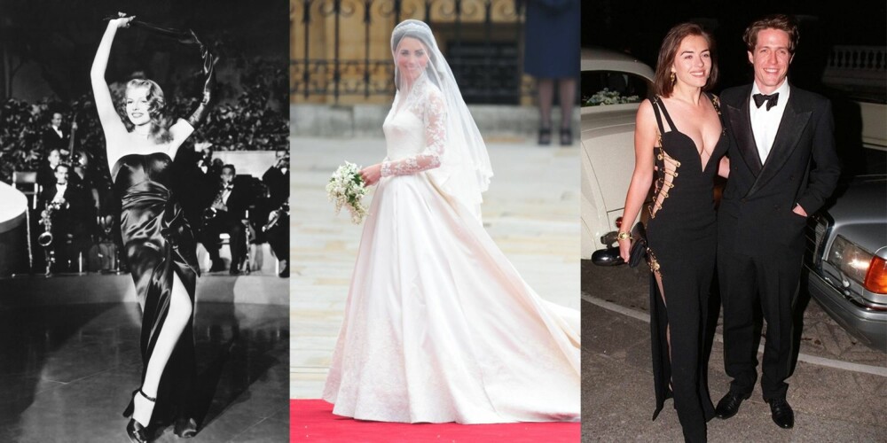 VAKRE: Rita Hayworth i den ikoniske svarte satengkjolen, brudekjolen til Kate Middleton og sikkerhetsnålkjolen til Elisabeth Hurley. VAKRE: Rita Hayworth i den ikoniske svarte satengkjolen, brudekjolen til Kate Middleton og sikkerhetsnålkjolen til Elisabeth Hurley.