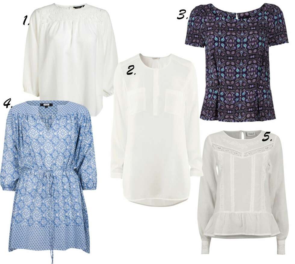 UTALLIGE VARIANTER: 1. Lindex, kr 299. 2. Bik Bok, kr 299. 3. H&M, kr 249. 4. InWear, kr 699. 5. Cubus, kr 299. UTALLIGE VARIANTER: 1. Lindex, kr 299. 2. Bik Bok, kr 299. 3. H&M, kr 249. 4. InWear, kr 699. 5. Cubus, kr 299.