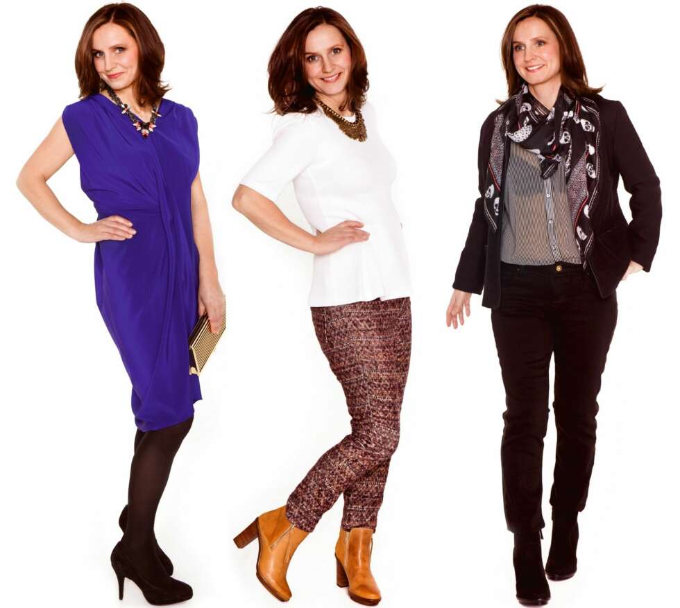 ETTER: - Siden jeg er så liten finner jeg aldri en lang kjole som ser fin ut, denne var helt super, sa Anne Elisabeth om den blå kjolen fra Mango (kr 399). Smykket er fra H&M, kr 199, vesken fra Aldo, kr 499 og skoene fra Aldo, kr 999. På antrekket i midten har hun på seg topp fra H&M, kr 299, bukser fra Zara, kr 299, kjede fra Zara, kr 1499 og sko fra Aldo, kr 1499. Om antrekket i midten sa Anne Elisabeth følgende: Denne buksen hadde jeg aldri vurdert, men den var jo kjempefin. Toppen har et lekkert snitt, men den litt for søt for min smak. Dette er et antrekk jeg aldri hadde vurdert, og nettopp derfor var det veldig gøy å se meg i dette. Det svarte antrekket består av skjorte fra Zara, kr 299, jakke fra Massimo Dutti, kr 799, bukse fra Zara, kr 59, skjerf fra H&M, kr 99 og sko fra Zara, kr 679. . Denne buksen er
kjempekul. Antrekket
blir kanskje litt for
forretningsmessig for
en freelansfotograf. Hadde jeg hatt en kontorjobb hadde jeg uten tvil gått for det. ETTER: - Siden jeg er så liten finner jeg aldri en lang kjole som ser fin ut, denne var helt super, sa Anne Elisabeth om den blå kjolen fra Mango (kr 399). Smykket er fra H&M, kr 199, vesken fra Aldo, kr 499 og skoene fra Aldo, kr 999. På antrekket i midten har hun på seg topp fra H&M, kr 299, bukser fra Zara, kr 299, kjede fra Zara, kr 1499 og sko fra Aldo, kr 1499. Om antrekket i midten sa Anne Elisabeth følgende: Denne buksen hadde jeg aldri vurdert, men den var jo kjempefin. Toppen har et lekkert snitt, men den litt for søt for min smak. Dette er et antrekk jeg aldri hadde vurdert, og nettopp derfor var det veldig gøy å se meg i dette. Det svarte antrekket består av skjorte fra Zara, kr 299, jakke fra Massimo Dutti, kr 799, bukse fra Zara, kr 59, skjerf fra H&M, kr 99 og sko fra Zara, kr 679. . Denne buksen er
kjempekul. Antrekket
blir kanskje litt for
forretningsmessig for
en freelansfotograf. Hadde jeg hatt en kontorjobb hadde jeg uten tvil gått for det.