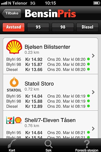 PRIS-APP: Appen Bensinpris er av hengig av at brukerne følger opp og legger inn priser. FOTO: Skjermdump PRIS-APP: Appen Bensinpris er av hengig av at brukerne følger opp og legger inn priser. FOTO: Skjermdump