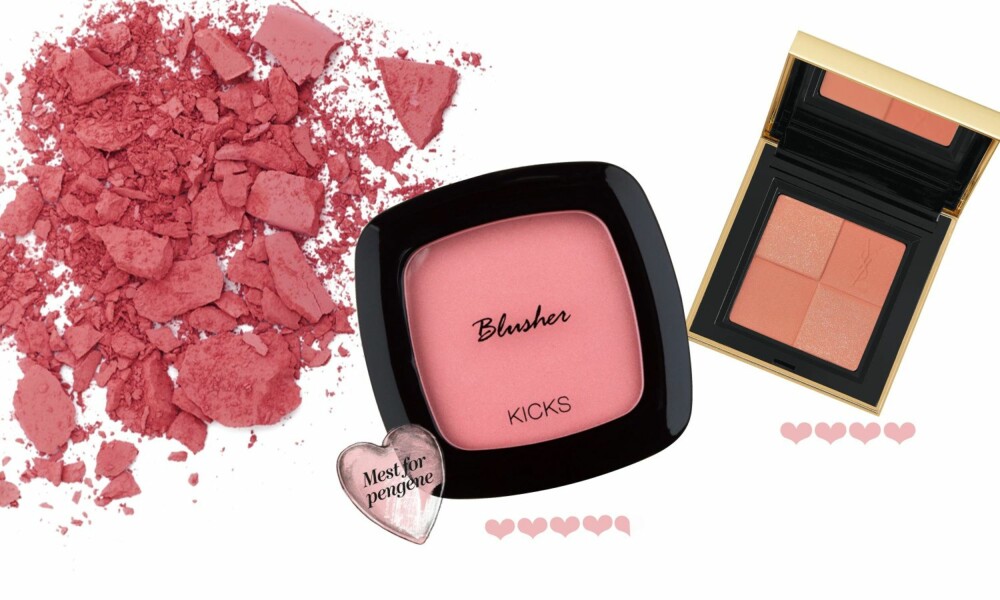 ROUGE: Fra venstre til høyre: Kicks Blusher i fargen Must have blusher (kr 99) og YSL Blush radiance i fargen 02 (kr 350). ROUGE: Fra venstre til høyre: Kicks Blusher i fargen Must have blusher (kr 99) og YSL Blush radiance i fargen 02 (kr 350).