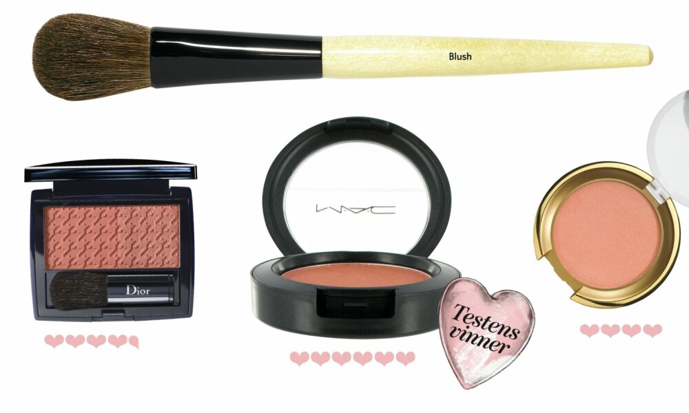 ROUGE: Fra venstre til høyre: DIOR Diorblush i fargen Cherie Bow (kr 370), MAC Powder blush i fargen Margin (kr 205), og JANE IREDALE Blush i fargen Whisper (kr 345). ROUGE: Fra venstre til høyre: DIOR Diorblush i fargen Cherie Bow (kr 370), MAC Powder blush i fargen Margin (kr 205), og JANE IREDALE Blush i fargen Whisper (kr 345).