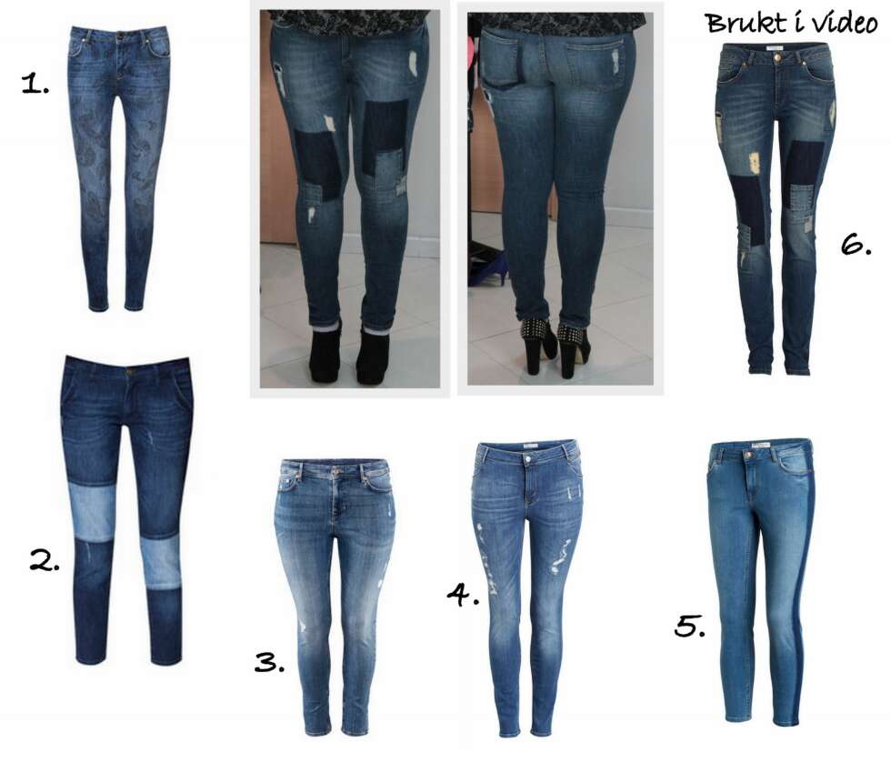 PATCHWORK-JEANS: 1. Paisley Printed Slim Fit Jeans fra Zara str. 34-44 (kr 559), 2. Patchwork Jeans fra Zara str. 34-44 (kr 559), 3. Jeans fra HM+ str 44-54 (kr 399), 4. Slim-fit jeans fra Lindex Generous (kr 499), 5. Skinny-Jeans med sidedatlj fra Lindex str 26-33 i livet (kr 399), 6. Patchwork Jeans fra Lindex Generous (kr 499). PATCHWORK-JEANS: 1. Paisley Printed Slim Fit Jeans fra Zara str. 34-44 (kr 559), 2. Patchwork Jeans fra Zara str. 34-44 (kr 559), 3. Jeans fra HM+ str 44-54 (kr 399), 4. Slim-fit jeans fra Lindex Generous (kr 499), 5. Skinny-Jeans med sidedatlj fra Lindex str 26-33 i livet (kr 399), 6. Patchwork Jeans fra Lindex Generous (kr 499).