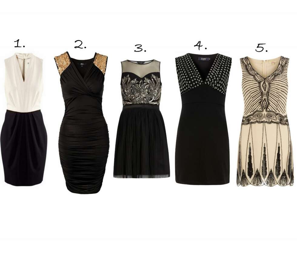 KJOLER UTEN ERMER: 1. To-delt smokingkjole fra H&M (kr 299), 2. Dry Lake Elinore Dress fra nelly.no (kr 499), 3. Black Embellished Prom Dress fra dorothyperkins.com (ca kr 585), 4. Black Chiffon Bodycon Dress fra dorothyperkins.com (ca kr 225), 5. Mocha Sequin Embellished Dress fra dorothyperkins.com (ca kr 440). KJOLER UTEN ERMER: 1. To-delt smokingkjole fra H&M (kr 299), 2. Dry Lake Elinore Dress fra nelly.no (kr 499), 3. Black Embellished Prom Dress fra dorothyperkins.com (ca kr 585), 4. Black Chiffon Bodycon Dress fra dorothyperkins.com (ca kr 225), 5. Mocha Sequin Embellished Dress fra dorothyperkins.com (ca kr 440).