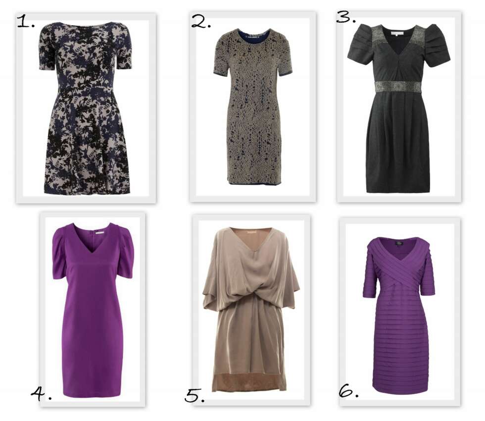 KORTERMEDE KJOLER: 1. Grey Floral Print Flare Dress fra dorothyperkins.com (ca kr 175), 2. Kjole fra Munthe plus Simonsen (kr 1899), 3. Zoe Grey kjole fra Moods of Norway (kr 1800), 4. Tight kjole med puffermer fra H&M (kr 299) - Brukt i videoen, 5. Julia Dress Khaki fra Vintage by Fè (kr 1299), 6. Kjole fra Vivikes (kr 999). KORTERMEDE KJOLER: 1. Grey Floral Print Flare Dress fra dorothyperkins.com (ca kr 175), 2. Kjole fra Munthe plus Simonsen (kr 1899), 3. Zoe Grey kjole fra Moods of Norway (kr 1800), 4. Tight kjole med puffermer fra H&M (kr 299) - Brukt i videoen, 5. Julia Dress Khaki fra Vintage by Fè (kr 1299), 6. Kjole fra Vivikes (kr 999).