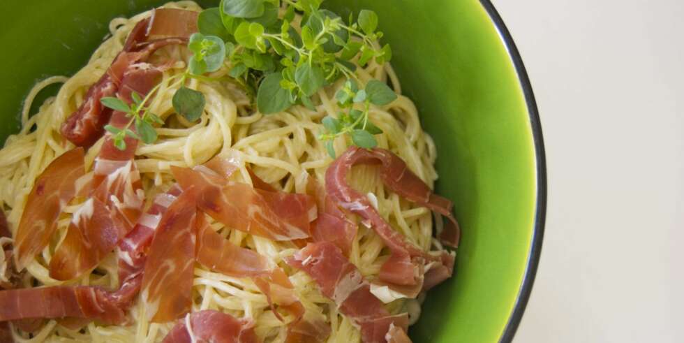 Pasta med kremet saus. Foto: Morten Øverbye Pasta med kremet saus. Foto: Morten Øverbye