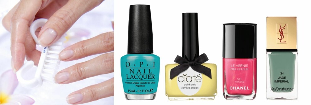 FINE FARGER: Fra venstre: Can't find my Czechbook fra OPI, kr 150,-, Loop the loop fra Ciaté, kr 129,-, Fracas fra Chanel, kr 220,-, Jade Impérial fra YSL, kr 225,- FINE FARGER: Fra venstre: Can't find my Czechbook fra OPI, kr 150,-, Loop the loop fra Ciaté, kr 129,-, Fracas fra Chanel, kr 220,-, Jade Impérial fra YSL, kr 225,-
