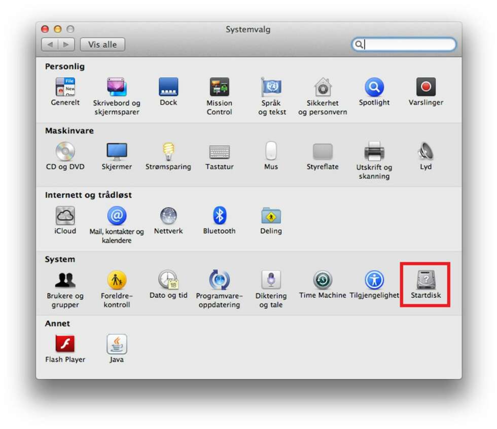 11. På Mac-en finner du tilsvarende alternativ under «Systemvalg» og «Startdisk». 11. På Mac-en finner du tilsvarende alternativ under «Systemvalg» og «Startdisk».