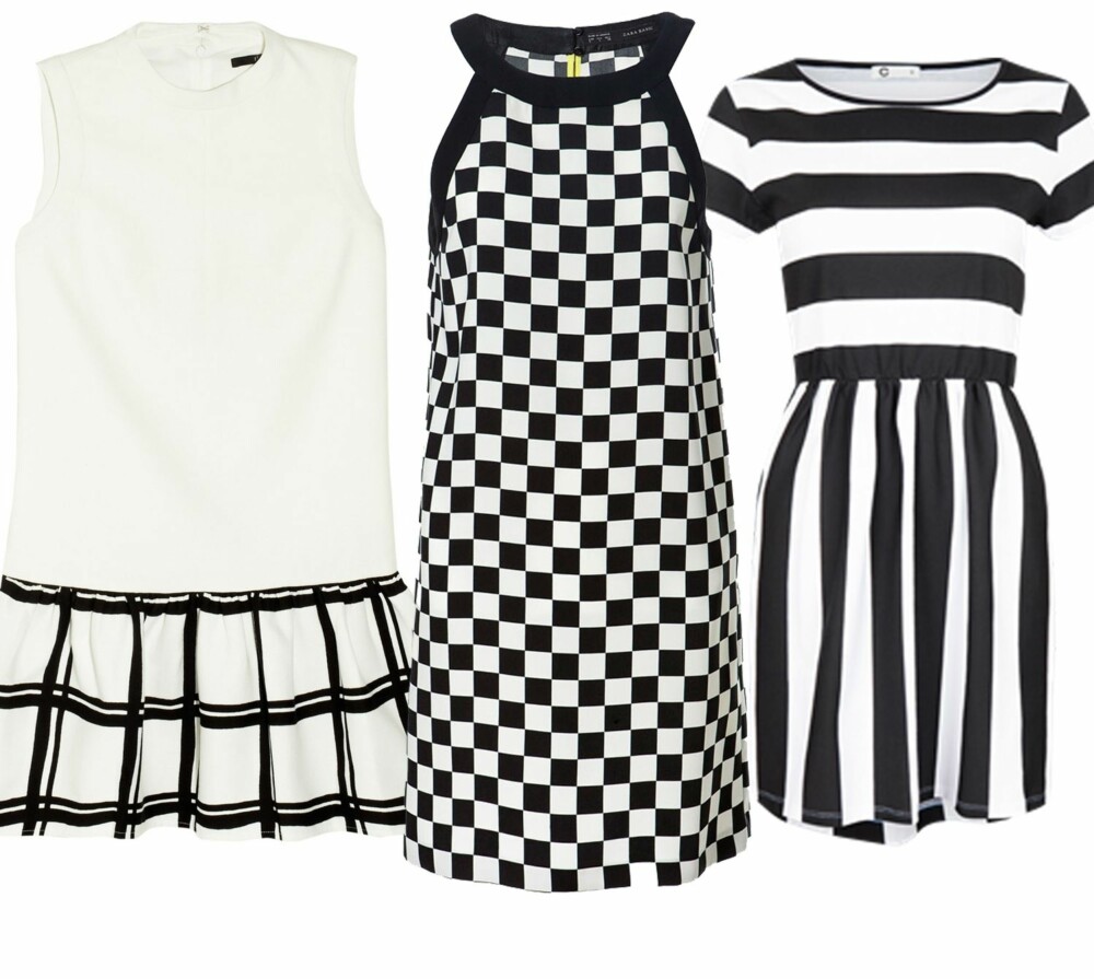 SVART-HVITT: Fra venstre: Tibi/net-a-porter.com, kr 2600. Zara, kr 399. Cubus, kr 249. SVART-HVITT: Fra venstre: Tibi/net-a-porter.com, kr 2600. Zara, kr 399. Cubus, kr 249.