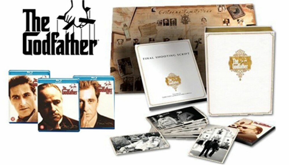 INNHOLDSRIK: DVD-boksen inneholder alle de tre «Gudfaren»-filmene, over fire timer bonusmateriale og flere samleobjekter. INNHOLDSRIK: DVD-boksen inneholder alle de tre «Gudfaren»-filmene, over fire timer bonusmateriale og flere samleobjekter.