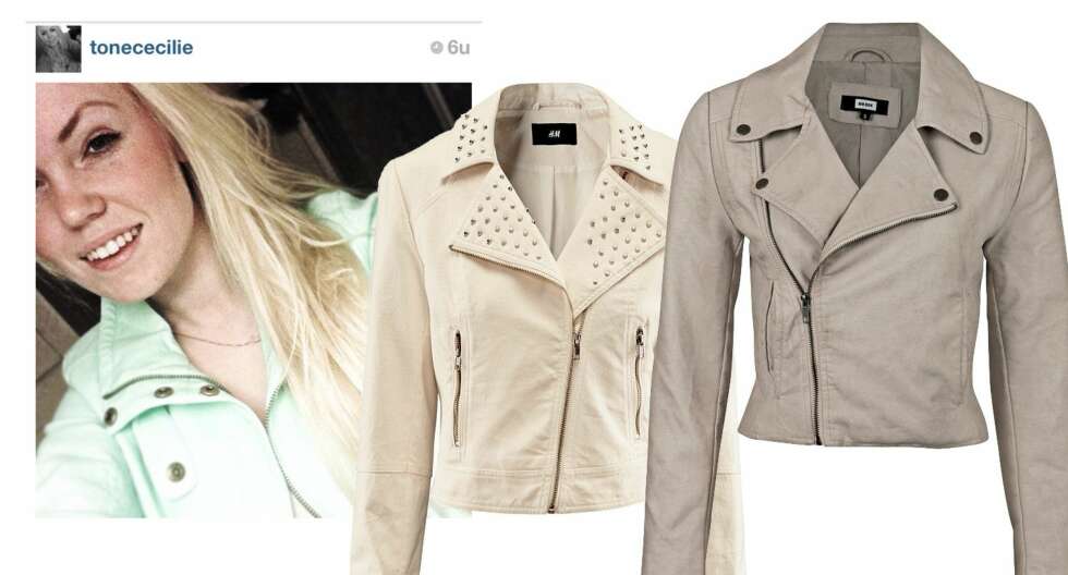 Vi oppdaget Tone Cecilies fine, nye skinnjakke fra B Young på Instagram. Jakken med nagler er fra H&M, kr 299. Den grå jakken er fra Bik Bok, kr 349. Vi oppdaget Tone Cecilies fine, nye skinnjakke fra B Young på Instagram. Jakken med nagler er fra H&M, kr 299. Den grå jakken er fra Bik Bok, kr 349.