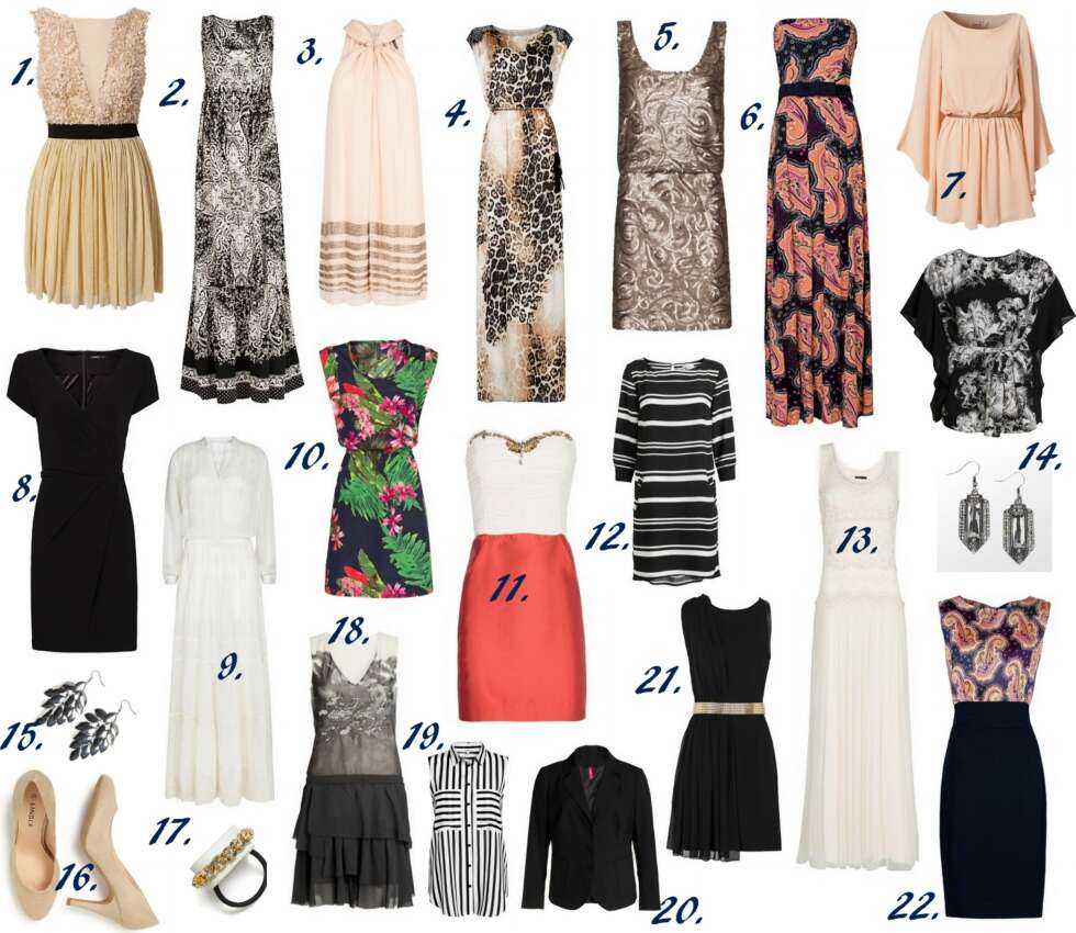 GLAMFAKTOR: 1. Kjole fra TFNC - nelly.no (kr 449), 2. Maxi-kjole med lommer fra Mango (kr 349), 3. Chiffon Beaded Dress fra Mango (kr 1.299), 4. Dyreprint Maxi-kjole fra Mango (kr 999), 5. Sequin Dress fra Mango (kr 299 - salg!), 6. Paisley Print Kjole fra Mango (kr 899), 7. Langermet kjole fra JOHN ZACK - nelly.no (kr 349), 8. Pleated Wrap Dress fra Mango (kr 249 - salg!), 9. Chiffon Brodert Langkjole fra Mango (kr 999), 10. Blomsterprint Kjole fra Mango (kr 299), 11. Two-Tone Crystal Kjole fra Mango (kr 899), 12. Kjole med ermer fra Kappahl (kr 200 - salg!), 13. Tyll og Crochet Maxi-kjole (kr 499), 14. Øredobber fra Glitter (kr 129), 15. Øredobber fra Lindex (kr 39,50), 16. Nude Pumps fra Lindex (kr 299), 17. Hårklemme fra Lindex (kr 39,50). 18. Kjole fra Kappahl (kr 399), 19. Bluse fra Kappahl (kr 199), 20. Dressjakke fra Kappahl XLNT (kr 599), 21. Metal Sash Coctail Dress fra Mango (kr 699), 22. Paisley Combi Dress fra Mango (kr 449), 23. Topp fra Lindex Generous (kr 399). GLAMFAKTOR: 1. Kjole fra TFNC - nelly.no (kr 449), 2. Maxi-kjole med lommer fra Mango (kr 349), 3. Chiffon Beaded Dress fra Mango (kr 1.299), 4. Dyreprint Maxi-kjole fra Mango (kr 999), 5. Sequin Dress fra Mango (kr 299 - salg!), 6. Paisley Print Kjole fra Mango (kr 899), 7. Langermet kjole fra JOHN ZACK - nelly.no (kr 349), 8. Pleated Wrap Dress fra Mango (kr 249 - salg!), 9. Chiffon Brodert Langkjole fra Mango (kr 999), 10. Blomsterprint Kjole fra Mango (kr 299), 11. Two-Tone Crystal Kjole fra Mango (kr 899), 12. Kjole med ermer fra Kappahl (kr 200 - salg!), 13. Tyll og Crochet Maxi-kjole (kr 499), 14. Øredobber fra Glitter (kr 129), 15. Øredobber fra Lindex (kr 39,50), 16. Nude Pumps fra Lindex (kr 299), 17. Hårklemme fra Lindex (kr 39,50). 18. Kjole fra Kappahl (kr 399), 19. Bluse fra Kappahl (kr 199), 20. Dressjakke fra Kappahl XLNT (kr 599), 21. Metal Sash Coctail Dress fra Mango (kr 699), 22. Paisley Combi Dress fra Mango (kr 449), 23. Topp fra Lindex Generous (kr 399).