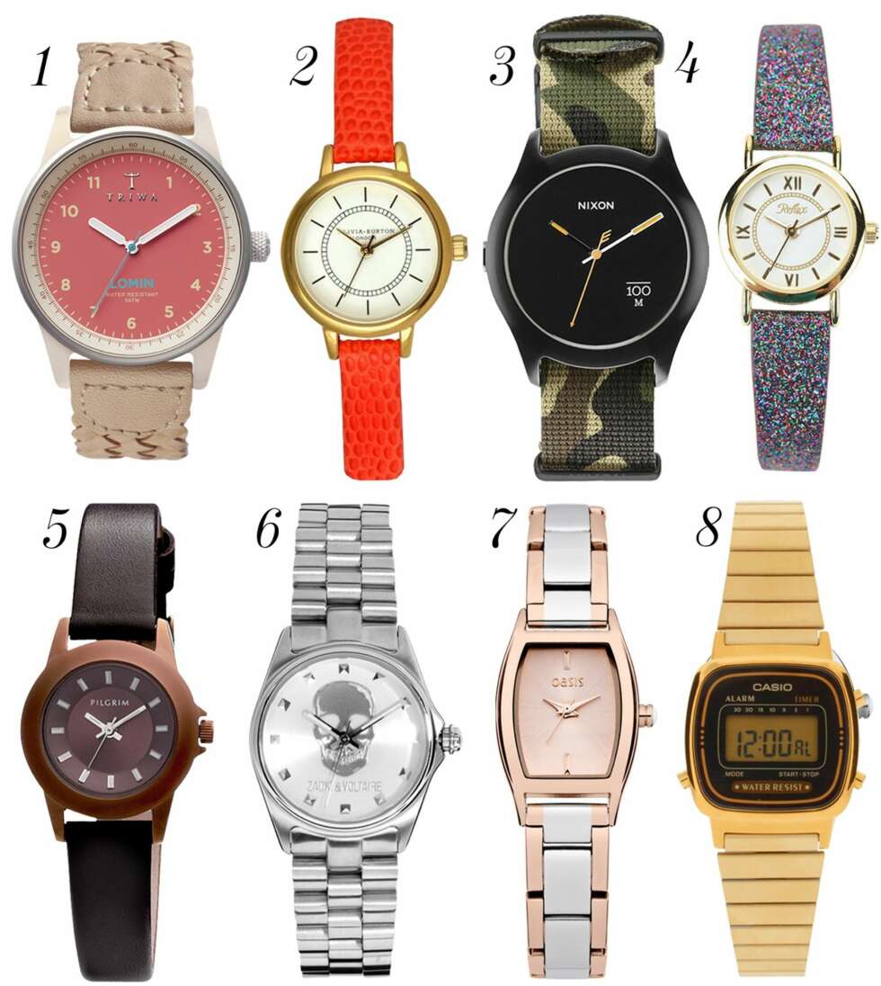 KLOKKEFAVORITTER: 1. Triwa, kr 1195. 2. Olivia Burton/nelly.com, kr 499. 3. Nixon, kr 890. 4. Urban Outfitters, kr 110. 5. Pilgrim, kr 749. Zadig & Voltaire, kr 2076. 6. Oasis, kr 395. Casio, kr 299. KLOKKEFAVORITTER: 1. Triwa, kr 1195. 2. Olivia Burton/nelly.com, kr 499. 3. Nixon, kr 890. 4. Urban Outfitters, kr 110. 5. Pilgrim, kr 749. Zadig & Voltaire, kr 2076. 6. Oasis, kr 395. Casio, kr 299.