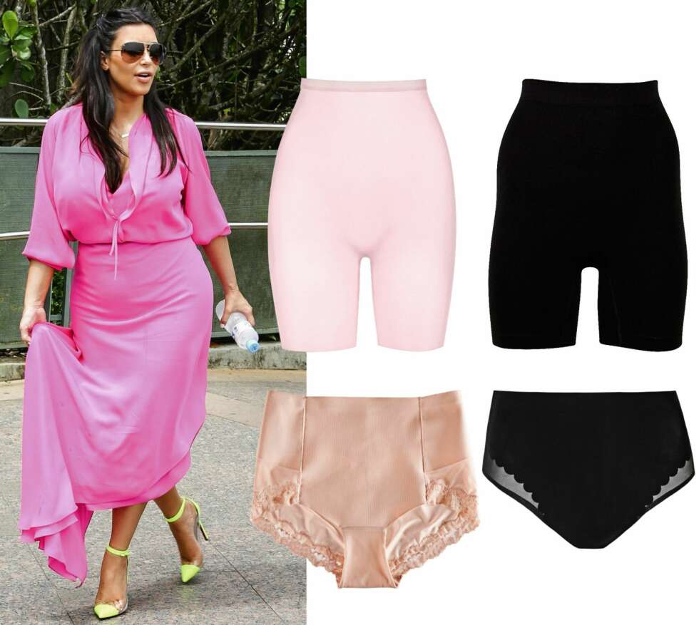 FYLDIGE HOFTER OG RUMPE: Øverst fra venstre: Rosa shorts fra Triumph, kr 349. Svart shorts fra Change, kr 300. Nude truse fra H&M, kr 99. Svart truse fra Yummie Tummie, kr 470. FYLDIGE HOFTER OG RUMPE: Øverst fra venstre: Rosa shorts fra Triumph, kr 349. Svart shorts fra Change, kr 300. Nude truse fra H&M, kr 99. Svart truse fra Yummie Tummie, kr 470.