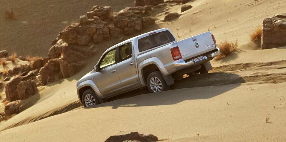 SANDKASSE: Sand i maskineriet, men grei skuring for Amarok. SANDKASSE: Sand i maskineriet, men grei skuring for Amarok.
