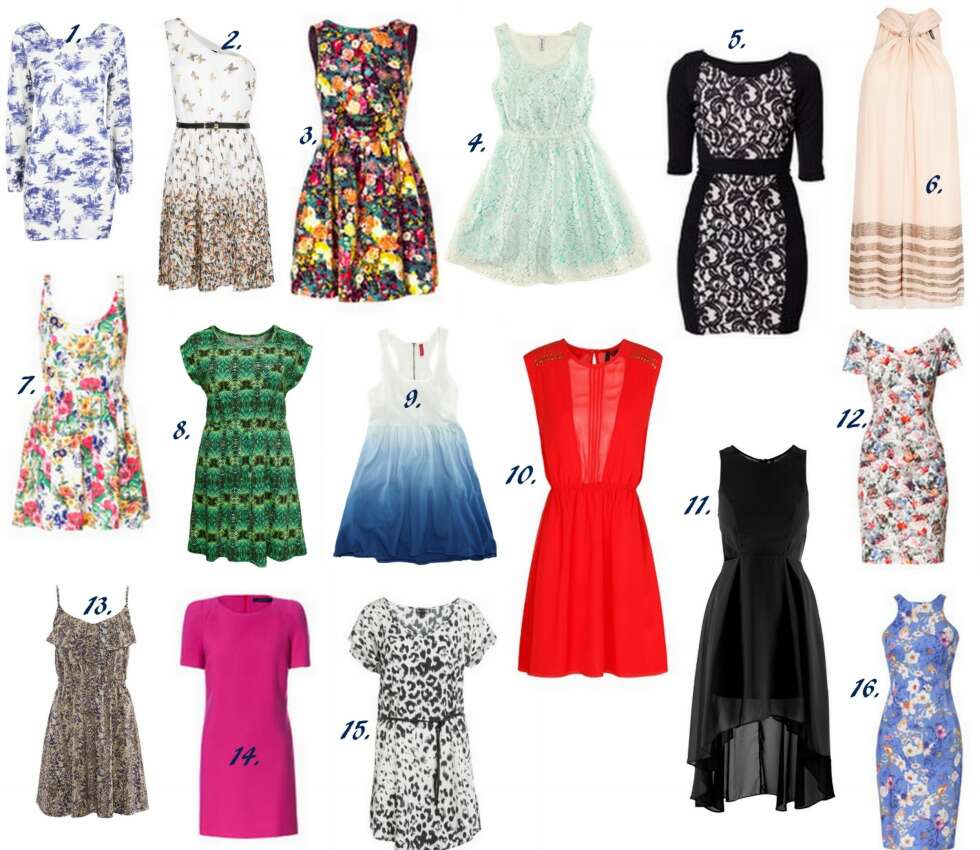 KORT OG FINT: 1. Dori Dress fra Cubus (kr 249), 2. Asymtrisk kjole fra Mango kr 349, 3. Pleated-dress fra Zara (kr 599), 4. Blondekjole fra H&M (kr 299), 5. Body-Con kjole fra Zara (kr 499), 6. Chiffon Beaded kjole fra Mango kr 1299, 7. Blomsterkjole fra Zara (kr 399), 8. Kjole fra HM+ kr 129, 9. Dip dye-kjole i trikot (kr 149), 10. Semi-transparent kjole fra Mango (kr 299), 11. Kjole fra H&M (kr 249), 12. Blomsterprint-kjole fra Zara (kr 559), 13. Kort kjole fra H&M (kr 149), 14. Kjole med skulderputer fra Zara (kr 559), 15. Kjole fra Kappahl (kr 249), 16. Kjole fra Zara (kr 559). KORT OG FINT: 1. Dori Dress fra Cubus (kr 249), 2. Asymtrisk kjole fra Mango kr 349, 3. Pleated-dress fra Zara (kr 599), 4. Blondekjole fra H&M (kr 299), 5. Body-Con kjole fra Zara (kr 499), 6. Chiffon Beaded kjole fra Mango kr 1299, 7. Blomsterkjole fra Zara (kr 399), 8. Kjole fra HM+ kr 129, 9. Dip dye-kjole i trikot (kr 149), 10. Semi-transparent kjole fra Mango (kr 299), 11. Kjole fra H&M (kr 249), 12. Blomsterprint-kjole fra Zara (kr 559), 13. Kort kjole fra H&M (kr 149), 14. Kjole med skulderputer fra Zara (kr 559), 15. Kjole fra Kappahl (kr 249), 16. Kjole fra Zara (kr 559).