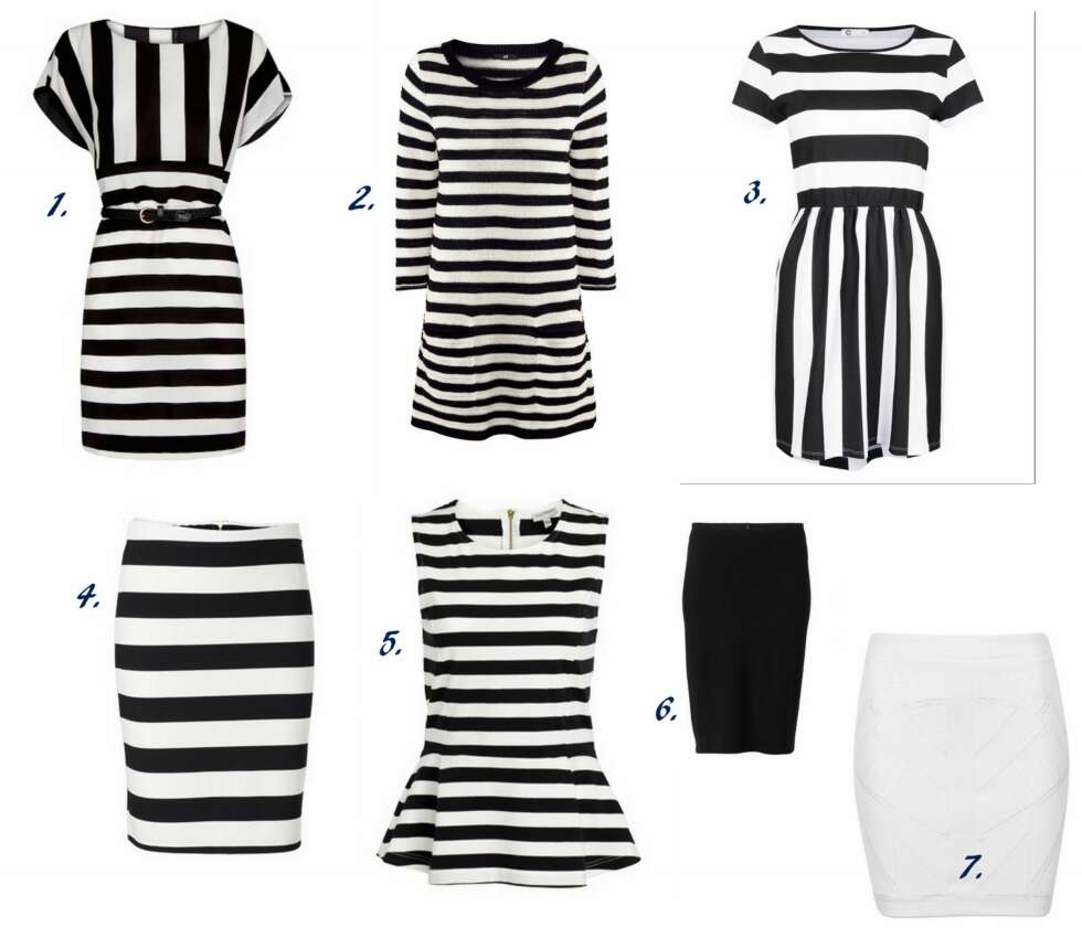 FINE STRIPER: 1. Stripete kjole fra Mango (kr 299), 2. Stripete Kjole fra H&M (Kr 299), 3. Maiko Dress (kr 249), 4. Skjørt fra Kappahl (kr 199), 5. Peplumtopp fra Kappahl (kr 199), 6. Skjørt fra Kappahl XLNT (kr 299), 7. Fay Skirt fra Cubus (kr 249). FINE STRIPER: 1. Stripete kjole fra Mango (kr 299), 2. Stripete Kjole fra H&M (Kr 299), 3. Maiko Dress (kr 249), 4. Skjørt fra Kappahl (kr 199), 5. Peplumtopp fra Kappahl (kr 199), 6. Skjørt fra Kappahl XLNT (kr 299), 7. Fay Skirt fra Cubus (kr 249).