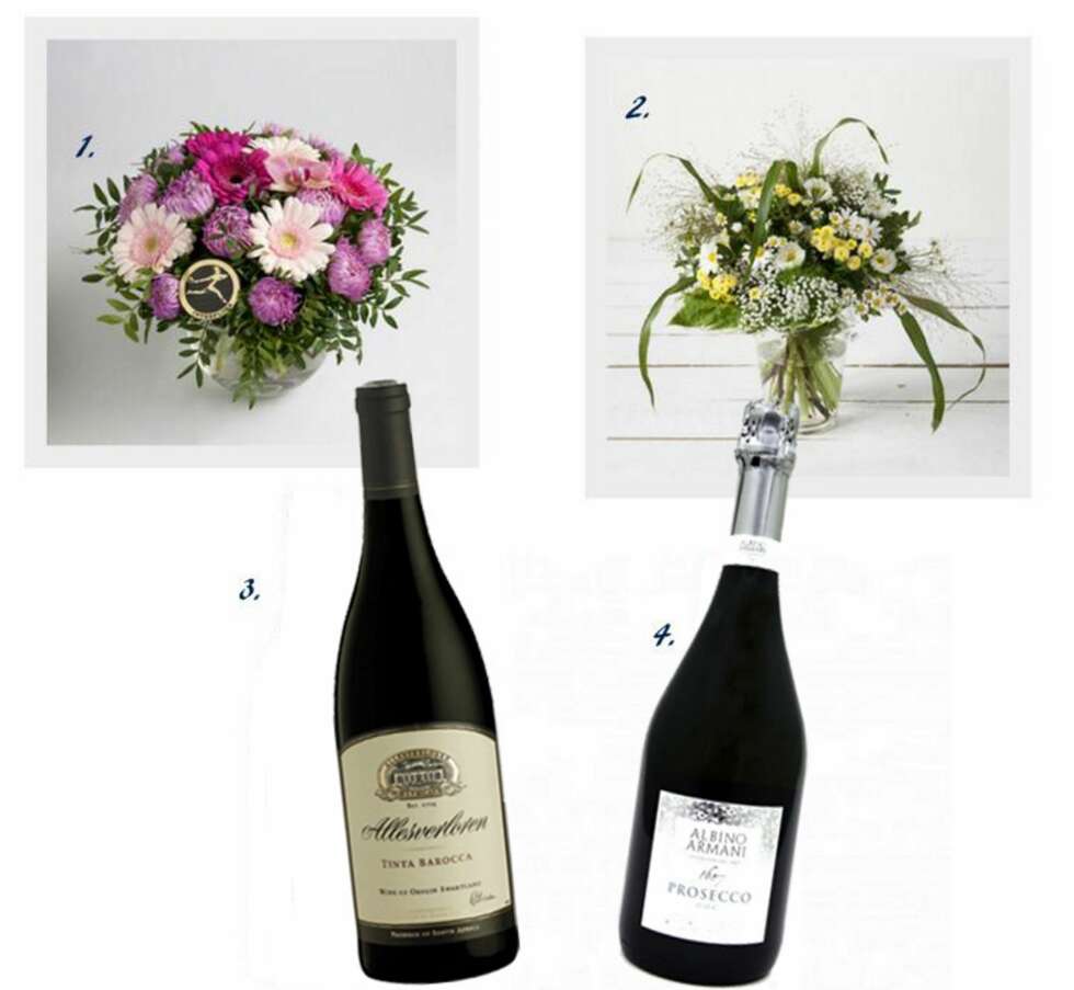 SIKRE VINNERE: 1. Ettermiddagen blomsterbukett fra Interflora (fra kr. 250), 2. Sommerslør blomsterbukett fra Interflora (fra kr 250). Nydelig rødvin er alltid en hit. Hva med Allesverloren Tinta Barocca 2010 (kr 130), - eller -4. litt italiensk sprudlevin? Albino Armani Prosecco (kr 130). SIKRE VINNERE: 1. Ettermiddagen blomsterbukett fra Interflora (fra kr. 250), 2. Sommerslør blomsterbukett fra Interflora (fra kr 250). Nydelig rødvin er alltid en hit. Hva med Allesverloren Tinta Barocca 2010 (kr 130), - eller -4. litt italiensk sprudlevin? Albino Armani Prosecco (kr 130).