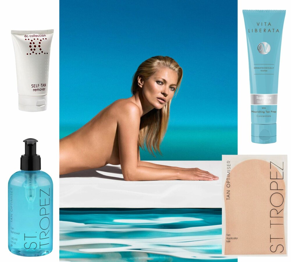 PRODUKTENE SOM REDDER DEG: Øverst fra venstre: Self Tan Remover fra DC Collection, kr 270. Vita Liberata, kr 379. St.Tropez Tan Remover, kr 110. St.Tropez vott, kr 129. PRODUKTENE SOM REDDER DEG: Øverst fra venstre: Self Tan Remover fra DC Collection, kr 270. Vita Liberata, kr 379. St.Tropez Tan Remover, kr 110. St.Tropez vott, kr 129.