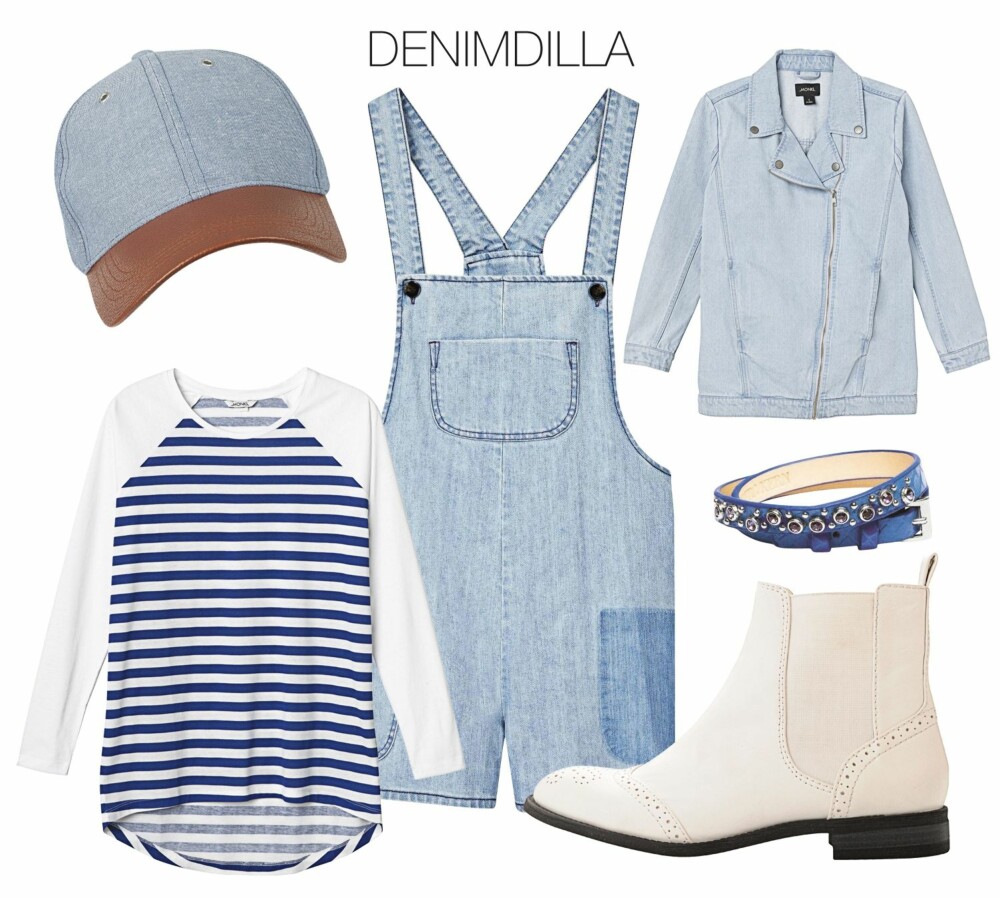 DENIMDILLA: Gå for en skikkelig jeansy look ved å velge deg ut både jakke og caps i denim. Sammen med snekkershortsen vil du få et gjennomført og kult antrekk. Caps fra Bik Bok, kr 149. Genser fra Monki, kr 149. Snekkershorts fra Asos.com, kr 500. Denimjakke fra Monki, kr 500. Armbånd fra Dyrberg Kern, kr 399. Chelsea boots fra Bianco, kr 899. DENIMDILLA: Gå for en skikkelig jeansy look ved å velge deg ut både jakke og caps i denim. Sammen med snekkershortsen vil du få et gjennomført og kult antrekk. Caps fra Bik Bok, kr 149. Genser fra Monki, kr 149. Snekkershorts fra Asos.com, kr 500. Denimjakke fra Monki, kr 500. Armbånd fra Dyrberg Kern, kr 399. Chelsea boots fra Bianco, kr 899.