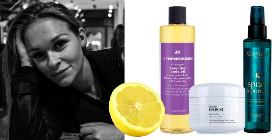 AGNES ANBEFALER: sitron i håret, saltvannssprayet fra Kérastases Spray a Porter, kr 211, bodyoilen Lavender fra Ole Henriksen, kr 169, fuktighetsmasken Biogen Cellular fra Dr Babor, kr 955. © Foto: Produsentene AGNES ANBEFALER: sitron i håret, saltvannssprayet fra Kérastases Spray a Porter, kr 211, bodyoilen Lavender fra Ole Henriksen, kr 169, fuktighetsmasken Biogen Cellular fra Dr Babor, kr 955. © Foto: Produsentene