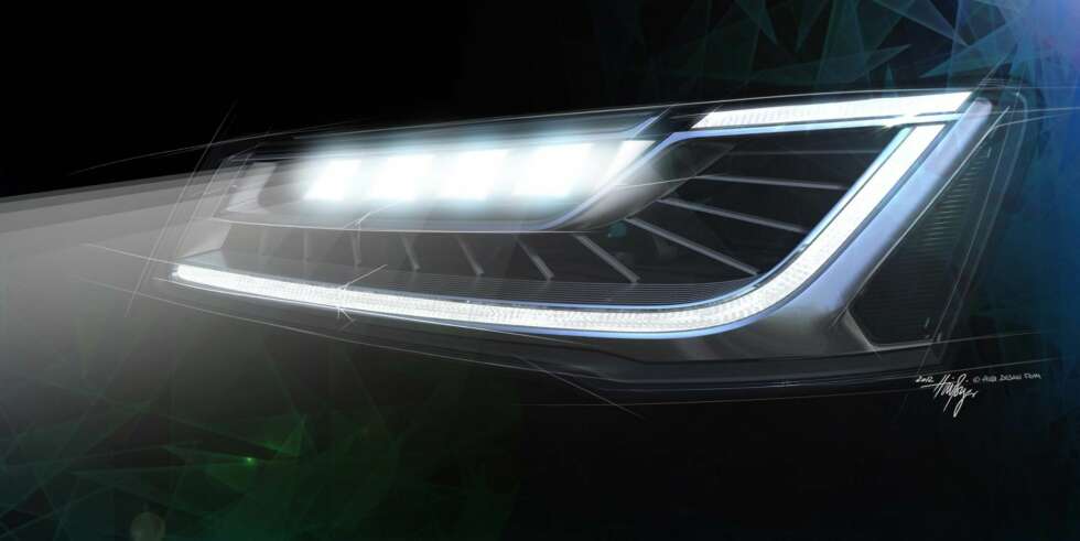 DESIGN: Audi legger ikke skjul på at de nye frontlysene tjener to formål: De skal lyse godt, og de skal se bra ut. FOTO: Audi DESIGN: Audi legger ikke skjul på at de nye frontlysene tjener to formål: De skal lyse godt, og de skal se bra ut. FOTO: Audi