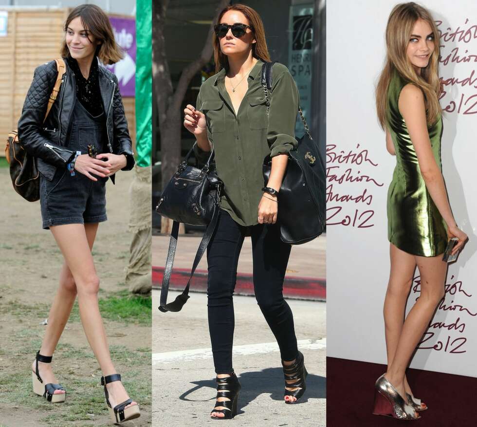 KILEHÆLER: Flere av it-jentene sverger til kilehælen. Fra venstre: Alexa Chung, Lauren Conrad og Cara Delevingne. KILEHÆLER: Flere av it-jentene sverger til kilehælen. Fra venstre: Alexa Chung, Lauren Conrad og Cara Delevingne.