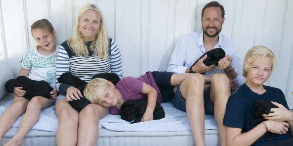 IDYLL: Kronprinsfamilien og valpene nyter rolige dager på landstedet på Dvergsøya. IDYLL: Kronprinsfamilien og valpene nyter rolige dager på landstedet på Dvergsøya.