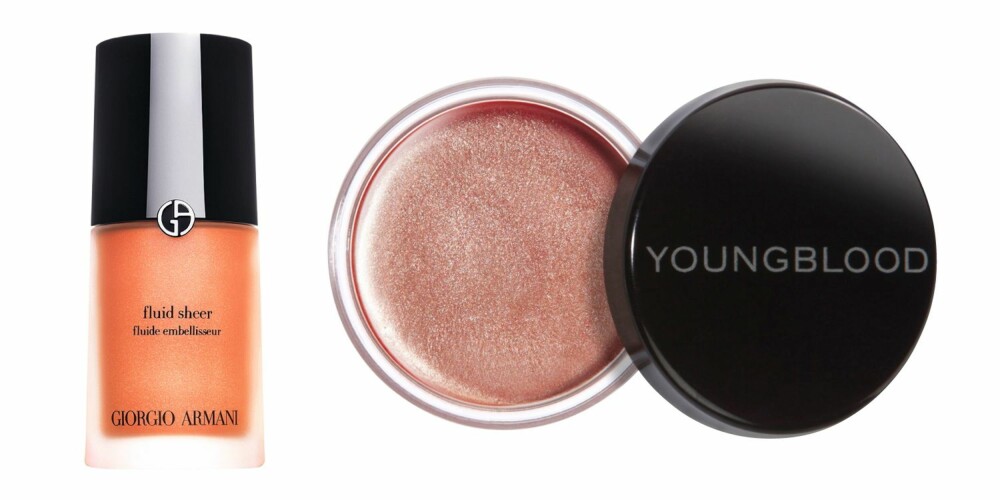 FRISK GLØD: Få en fresh look med en fin highlighter. Fra venstre: Armani Fluid Sheer, kr 380. Youngblood Luminous Creme Blush, kr 319. FRISK GLØD: Få en fresh look med en fin highlighter. Fra venstre: Armani Fluid Sheer, kr 380. Youngblood Luminous Creme Blush, kr 319.