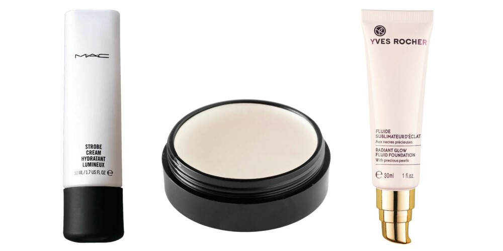 SOMMERLOOK: Legg highlighteren på kinn- og krageben, neserygg og amorbue for en fresh sommerlook. Fra venstre: MAC Strobe Cream, kr 250. Make Up Store High Tech Lighter, kr 155. Yves Rocher Radiant Glow, kr 149. SOMMERLOOK: Legg highlighteren på kinn- og krageben, neserygg og amorbue for en fresh sommerlook. Fra venstre: MAC Strobe Cream, kr 250. Make Up Store High Tech Lighter, kr 155. Yves Rocher Radiant Glow, kr 149.