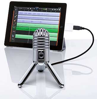 RETRO: Samson Meteor Mic er en kondensatormikrofon med USB-tilkobling. Til iPad krever det et adapter. Microfonen skal ikke trenge ekstra strømforsyning. RETRO: Samson Meteor Mic er en kondensatormikrofon med USB-tilkobling. Til iPad krever det et adapter. Microfonen skal ikke trenge ekstra strømforsyning.