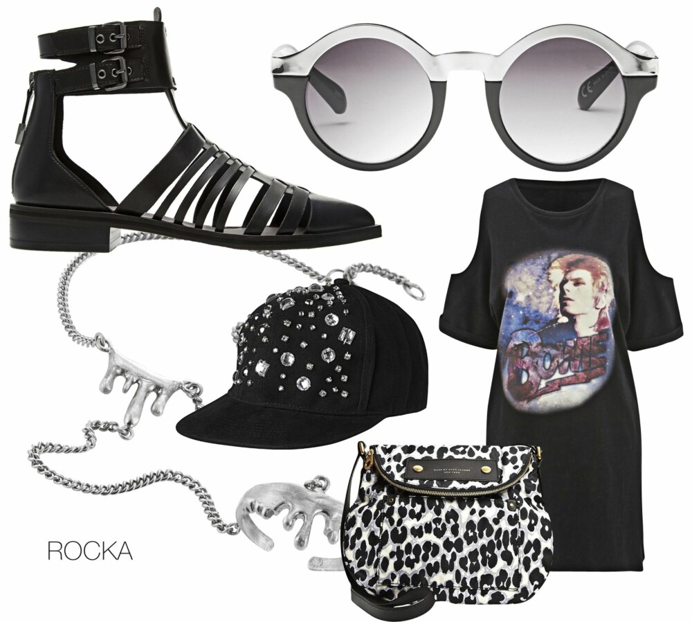 ROCKA: Velg et helsvart antrekk med spennende tilbehør om du ønsker å gi capsen en rocka look. Sko fra Zara, kr 599. Solbriller fra Monki, kr 79. Armbånd og ringlenke fra Björg, kr 1221. Caps fra Monki, kr 199. David Bowie-kjole fra Asos.com, kr 299. Veske fra Marc by Marc Jacobs, kr 1375. ROCKA: Velg et helsvart antrekk med spennende tilbehør om du ønsker å gi capsen en rocka look. Sko fra Zara, kr 599. Solbriller fra Monki, kr 79. Armbånd og ringlenke fra Björg, kr 1221. Caps fra Monki, kr 199. David Bowie-kjole fra Asos.com, kr 299. Veske fra Marc by Marc Jacobs, kr 1375.