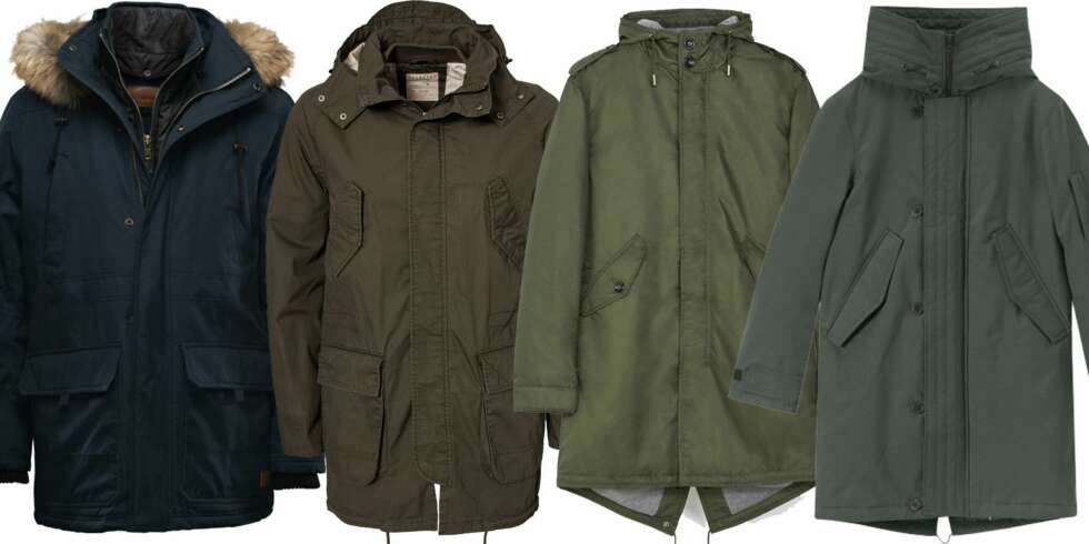 PARKASEN: Parkasen er tilbake for fullt - i år igjen! Fra venstre: Minimum, kr 3000. Selected Homme, kr 899. Zara, kr 1695. Filippa K, kr 3500. PARKASEN: Parkasen er tilbake for fullt - i år igjen! Fra venstre: Minimum, kr 3000. Selected Homme, kr 899. Zara, kr 1695. Filippa K, kr 3500.
