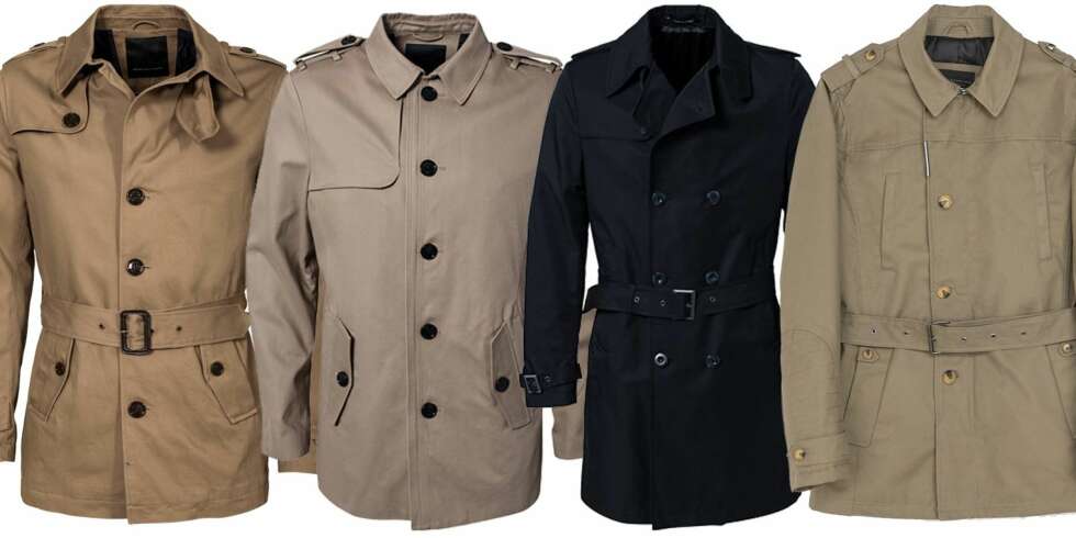 TRENCHCOATEN: For en casual look. Fra venstre: Selected Homme, 1095. Selected Homme, kr 1095. Tiger of Sweden, kr 4495. Zara, kr 1199. TRENCHCOATEN: For en casual look. Fra venstre: Selected Homme, 1095. Selected Homme, kr 1095. Tiger of Sweden, kr 4495. Zara, kr 1199.