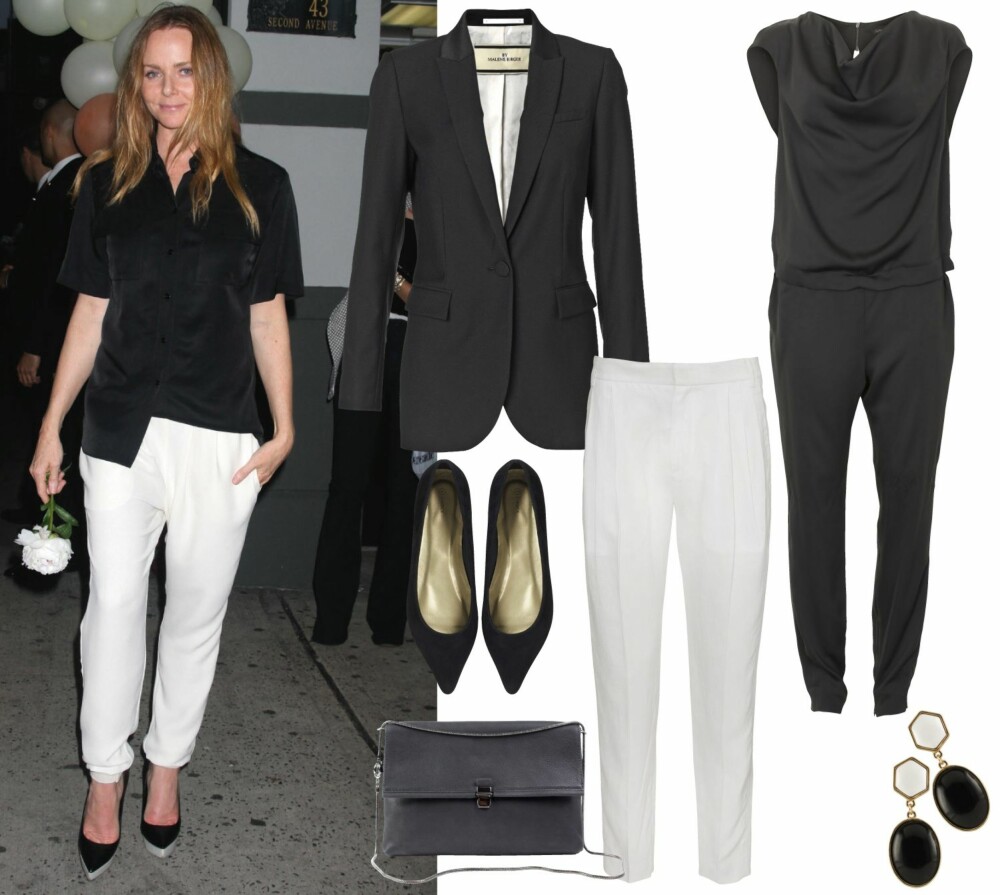 SPORTY MINIMALISME: Det er flere stilikoner å hente inspirasjon fra. Akkurat som kleskolleksjonene er også stilen til designer Stella McCartney ren og minimalistisk, men innslag av sporty detaljer. Drømmer du om en hverdagslig og enkel stil, er Stella et stilikon å følge. Øverst fra venstre: Blazer fra By Malene Birger, kr 2299. Buksedress fra Stella Nova, kr 2499. Sko fra Lindex, kr 199. Veske fra Cala & Jade, kr 2799. Bukse fra InWear, kr 999. Ørepynt fra Aldo, kr 129. SPORTY MINIMALISME: Det er flere stilikoner å hente inspirasjon fra. Akkurat som kleskolleksjonene er også stilen til designer Stella McCartney ren og minimalistisk, men innslag av sporty detaljer. Drømmer du om en hverdagslig og enkel stil, er Stella et stilikon å følge. Øverst fra venstre: Blazer fra By Malene Birger, kr 2299. Buksedress fra Stella Nova, kr 2499. Sko fra Lindex, kr 199. Veske fra Cala & Jade, kr 2799. Bukse fra InWear, kr 999. Ørepynt fra Aldo, kr 129.