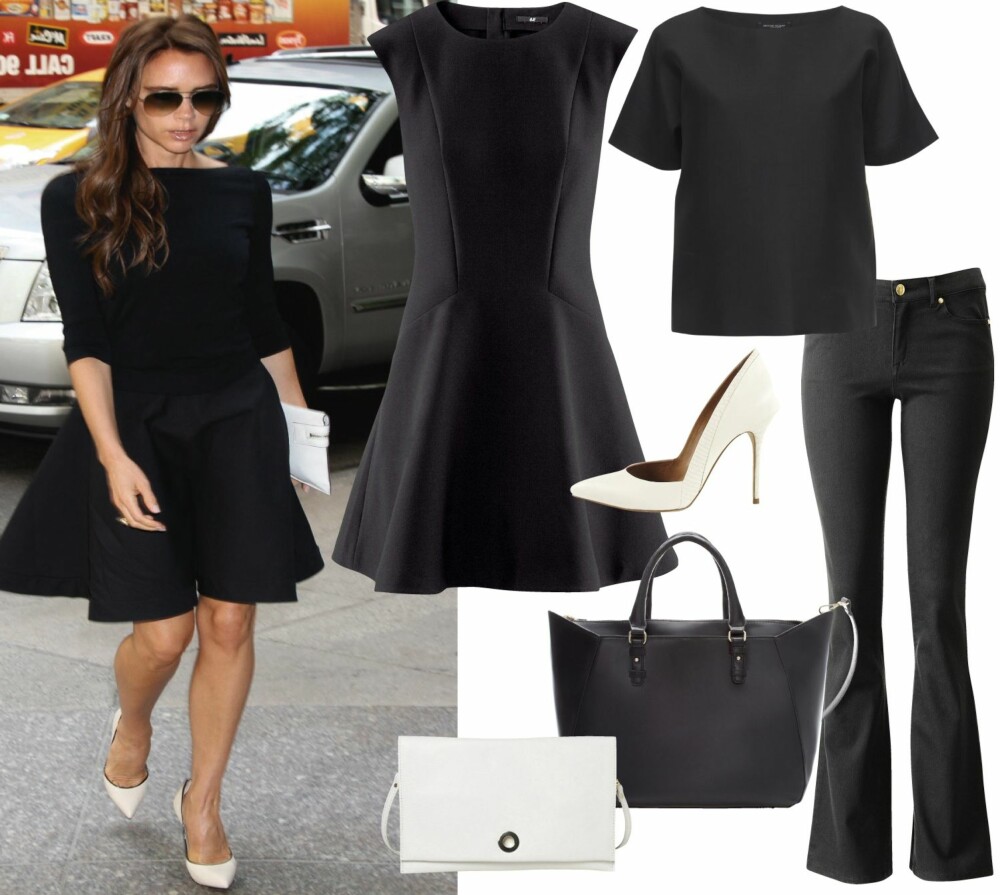 STILREN GLAMOUR: Gjør som den tidligere popdronningen, nå designer, Victoria Beckham, og gå sensommeren i møte iført klassiske plagg som oser av glamour og selvtillit. Øvers fra venstre: Kjole fra H&M, kr 299. Topp fra Bruuns Bazaar, kr 999. Sko fra River Island/Nelly.com, kr 579. Svart veske fra Zara, kr 399. Hvit clutchfra MQ, kr 599. Bukse fra H&M, kr 199. STILREN GLAMOUR: Gjør som den tidligere popdronningen, nå designer, Victoria Beckham, og gå sensommeren i møte iført klassiske plagg som oser av glamour og selvtillit. Øvers fra venstre: Kjole fra H&M, kr 299. Topp fra Bruuns Bazaar, kr 999. Sko fra River Island/Nelly.com, kr 579. Svart veske fra Zara, kr 399. Hvit clutchfra MQ, kr 599. Bukse fra H&M, kr 199.