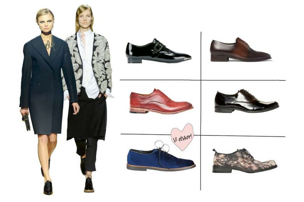 FRA CATWALKEN: Lanvin og Dries van Noten. SKO: Sorte med metalltupp fra DNA, kr 699,- | brune fra Cos, kr 1350,- | rødbrune fra Hope, kr 3300,- | enkle, sorte fra Din Sko, kr 499,- | blå fra Day Birger et Mikkelsen, kr 1800,- | flerfarget fra Hope, kr 3300,- | FRA CATWALKEN: Lanvin og Dries van Noten. SKO: Sorte med metalltupp fra DNA, kr 699,- | brune fra Cos, kr 1350,- | rødbrune fra Hope, kr 3300,- | enkle, sorte fra Din Sko, kr 499,- | blå fra Day Birger et Mikkelsen, kr 1800,- | flerfarget fra Hope, kr 3300,- |