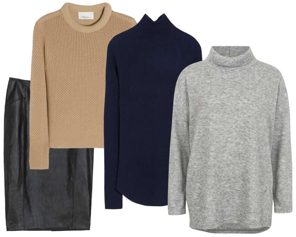 STYLING: En av høstens aller hotteste silhuetter får du ved å kombinere blyantskjørtet og en deilig genser. I høst kan du godt gå for en genservariant i en klassisk farge som grått, beige eller mørkeblå. Fra venstre: Skjørt fra Zara, kr 399. Genser fra 3.1 Phillip Lim/Net-a-porter.com, kr 4300. Mørkeblå, lang turtleneck fra Zara, kr 559. Grå genser fra Bik Bok, kr 249. STYLING: En av høstens aller hotteste silhuetter får du ved å kombinere blyantskjørtet og en deilig genser. I høst kan du godt gå for en genservariant i en klassisk farge som grått, beige eller mørkeblå. Fra venstre: Skjørt fra Zara, kr 399. Genser fra 3.1 Phillip Lim/Net-a-porter.com, kr 4300. Mørkeblå, lang turtleneck fra Zara, kr 559. Grå genser fra Bik Bok, kr 249.