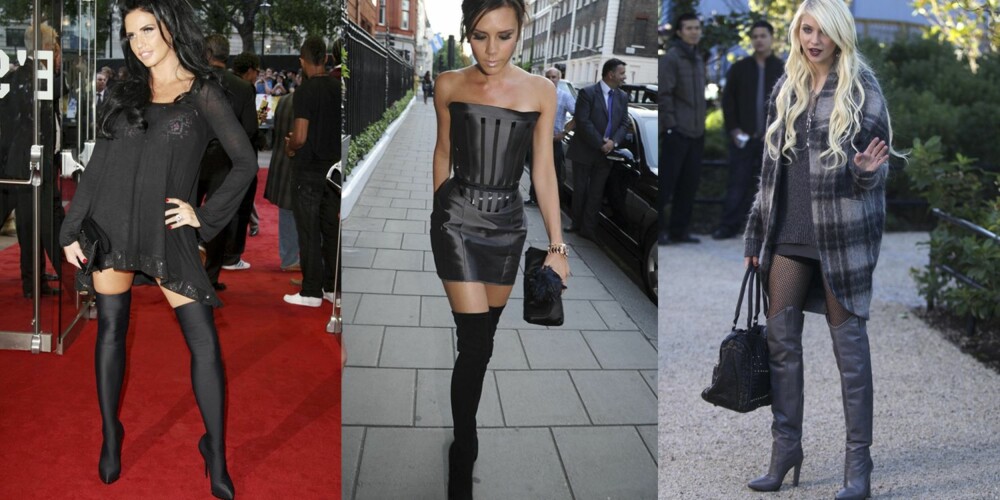 TABBENE: Det er fort gjort å style høstens største skotrend feil. Her er et par av de verste tabbene du kan gjøre. Både Katie Price (aka Jordan), Victoria Beckham og Taylor Momsen kombinerer nemlig de lårhøye støvlettene til korte kjoler, bar hud eller nettingstrømper. TABBENE: Det er fort gjort å style høstens største skotrend feil. Her er et par av de verste tabbene du kan gjøre. Både Katie Price (aka Jordan), Victoria Beckham og Taylor Momsen kombinerer nemlig de lårhøye støvlettene til korte kjoler, bar hud eller nettingstrømper.