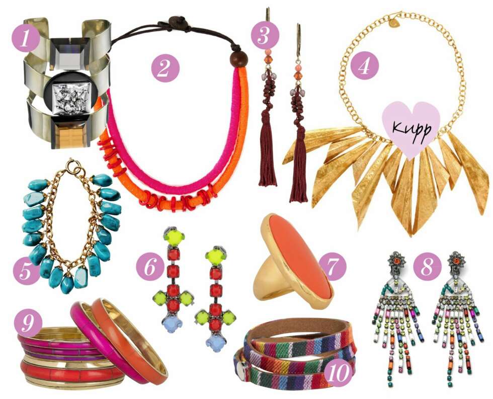 SMYKK DEG: 1. Armbånd fra Oasis, kr 499,- 2. Kjede fra Nelly, kr 99,- 3. Øredobber fra Isabel Marant, kr 549,- 4. Kjede fra Made/ Asos.com, kr 500,- 5. Armbånd fra Bijoux by us, kr 279,- 6. Øredobber fra Tom Binns, kr 999,- 7. Ring fra Kenneth Jay Lane, kr 599,- 8. Øredobber fra Mango, kr 299,- 9. Armbånd fra Antik Batik, kr 688,- 10. Armbånd fra Lindex, kr 39,- SMYKK DEG: 1. Armbånd fra Oasis, kr 499,- 2. Kjede fra Nelly, kr 99,- 3. Øredobber fra Isabel Marant, kr 549,- 4. Kjede fra Made/ Asos.com, kr 500,- 5. Armbånd fra Bijoux by us, kr 279,- 6. Øredobber fra Tom Binns, kr 999,- 7. Ring fra Kenneth Jay Lane, kr 599,- 8. Øredobber fra Mango, kr 299,- 9. Armbånd fra Antik Batik, kr 688,- 10. Armbånd fra Lindex, kr 39,-