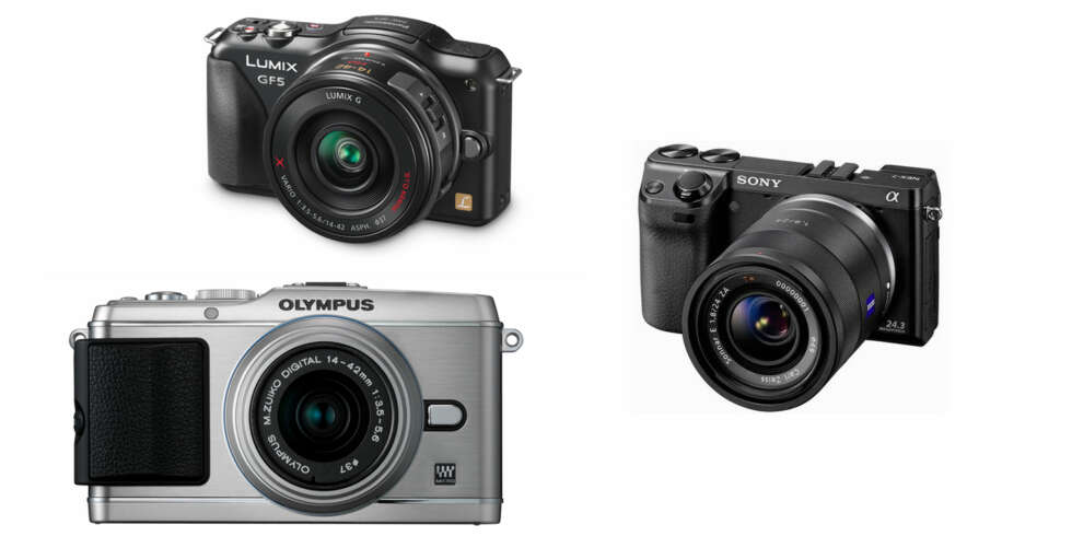 TRE HYBRIDER: Nordlis anbefalte hybrider, fra billig til dyrt, er Panasonic Lumix GF5, Olympus Pen E-P3 og Sony Alpha NEX-7. TRE HYBRIDER: Nordlis anbefalte hybrider, fra billig til dyrt, er Panasonic Lumix GF5, Olympus Pen E-P3 og Sony Alpha NEX-7.