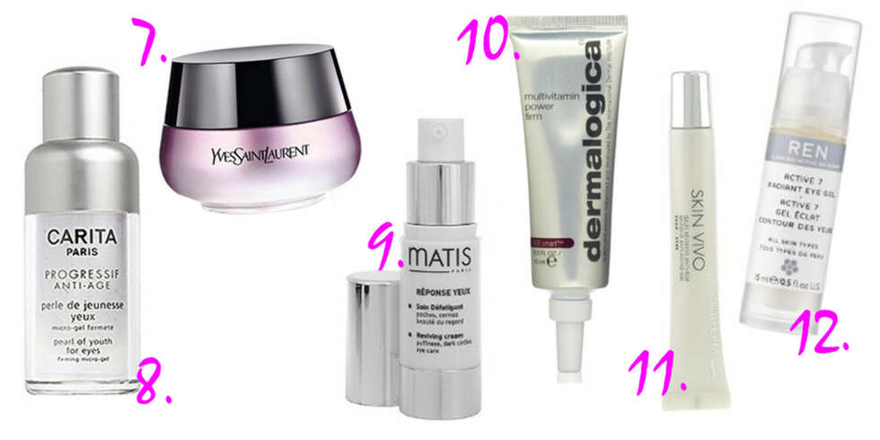TIL ØYNENE: Øyekremene vi kjøper oftest. 7. Forever youth Liberator eyes, kr 510, Yves Saint Laurent. 8. Pearl of Youth Eye, kr 719, Carita. 9. Réponse Yeux Eye Reviving Cream, kr 539, Matis. 10. Multivitamin Power Firm, kr 570, Dermalogica. 11. Skin Vivo Anti-aging Gel Eyes, kr 385 fra Biotherm. 12. Active 7 Radiant Eye Gel, kr 275, REN. TIL ØYNENE: Øyekremene vi kjøper oftest. 7. Forever youth Liberator eyes, kr 510, Yves Saint Laurent. 8. Pearl of Youth Eye, kr 719, Carita. 9. Réponse Yeux Eye Reviving Cream, kr 539, Matis. 10. Multivitamin Power Firm, kr 570, Dermalogica. 11. Skin Vivo Anti-aging Gel Eyes, kr 385 fra Biotherm. 12. Active 7 Radiant Eye Gel, kr 275, REN.