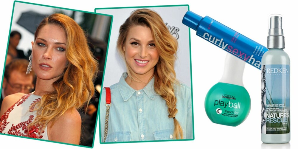 NATURLIG BEACHLOOK: Sov med fletter og få bevegelse i håret à la Erin Wasson. Eller bare behold fletta slik som Whitney Port. Saltvannspray gir den perfekte strandlooken til håret, og gir også passelig med hold. L'Oréal Professionnel Playball beach fizz koster kr 235. Redken Nature Rescue, kr 179 hos blivakker.no. Ekstra krøller får du med Curly Sexy Hair Foam, kr 149 hos blivakker.no NATURLIG BEACHLOOK: Sov med fletter og få bevegelse i håret à la Erin Wasson. Eller bare behold fletta slik som Whitney Port. Saltvannspray gir den perfekte strandlooken til håret, og gir også passelig med hold. L'Oréal Professionnel Playball beach fizz koster kr 235. Redken Nature Rescue, kr 179 hos blivakker.no. Ekstra krøller får du med Curly Sexy Hair Foam, kr 149 hos blivakker.no