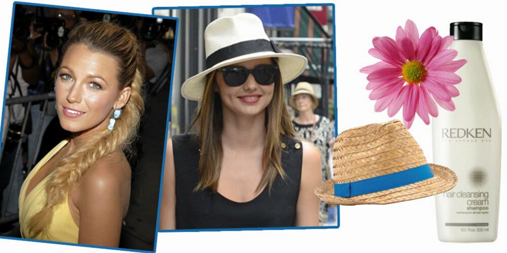 FLETTEFIN: Mens Blake Lively tyr til fin flette, går Miranda Kerr for hatt. Begge deler er veldig egnet nå på sommeren. Hatt fra Aldo, kr 299. Hair Cleansing Cream fra Redken, kr 297. FLETTEFIN: Mens Blake Lively tyr til fin flette, går Miranda Kerr for hatt. Begge deler er veldig egnet nå på sommeren. Hatt fra Aldo, kr 299. Hair Cleansing Cream fra Redken, kr 297.