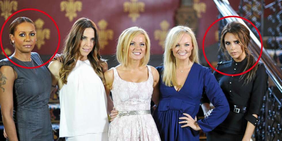 «Who do you think you are»: Spice Girls' hitsingle fra 1996 er beskrivende for feiden mellom Mel B (t.v.) og Posh (t.h.). De øvrige jentene Mel C, Geri Halliwell og Emma Bunton skal være mest på Mel Bs parti. «Who do you think you are»: Spice Girls' hitsingle fra 1996 er beskrivende for feiden mellom Mel B (t.v.) og Posh (t.h.). De øvrige jentene Mel C, Geri Halliwell og Emma Bunton skal være mest på Mel Bs parti.