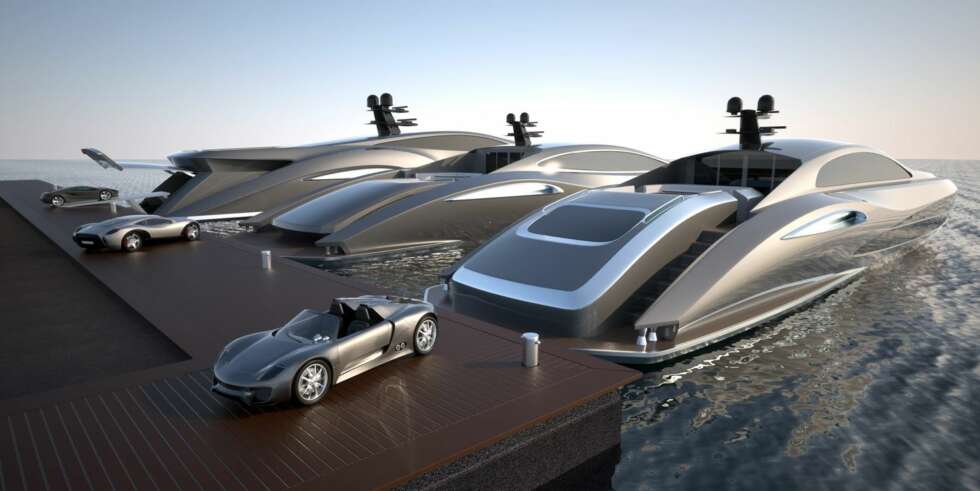 LANDLOV: Kjekt å kunne kjøre Porschen eller Ferrarien på land. Foto: Ned Ship Group LANDLOV: Kjekt å kunne kjøre Porschen eller Ferrarien på land. Foto: Ned Ship Group