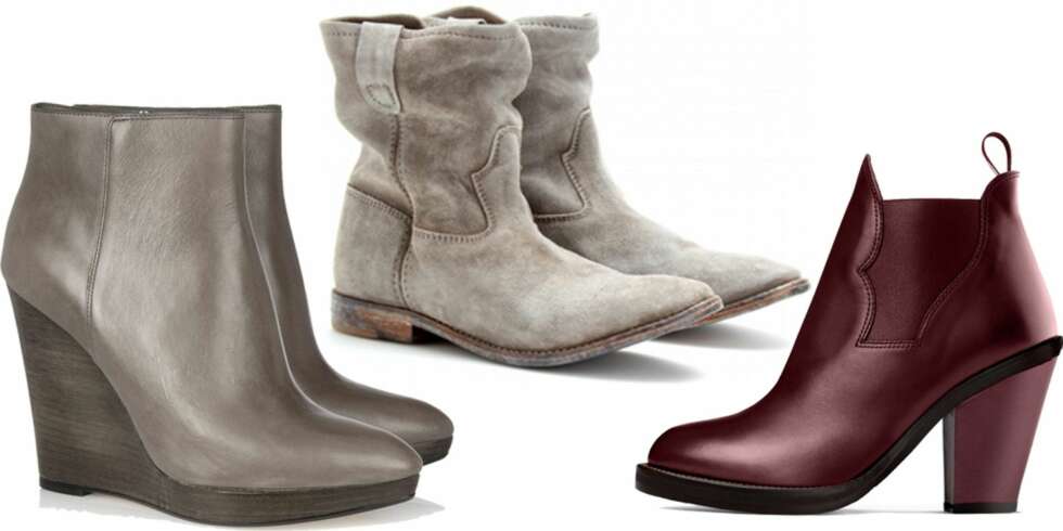 FINFINE SKO: Til venstre med kilehæl er fra Kors Michael Kors til den nette sum av 350 dollars (ca 2000 kr) hos Net-a-porter.com. De populære Jenny-bootsene fra Isabel Marant er forsatt å få tak i noen steder (blant annet Net-a-porter.com og charlotteforshine.com) til ca kr 3500 (eller rundt 600 $). Acnes fine burgunderfargede sko fås for kr 2995 i butikker eller på nettsiden acnestudios.com. FINFINE SKO: Til venstre med kilehæl er fra Kors Michael Kors til den nette sum av 350 dollars (ca 2000 kr) hos Net-a-porter.com. De populære Jenny-bootsene fra Isabel Marant er forsatt å få tak i noen steder (blant annet Net-a-porter.com og charlotteforshine.com) til ca kr 3500 (eller rundt 600 $). Acnes fine burgunderfargede sko fås for kr 2995 i butikker eller på nettsiden acnestudios.com.