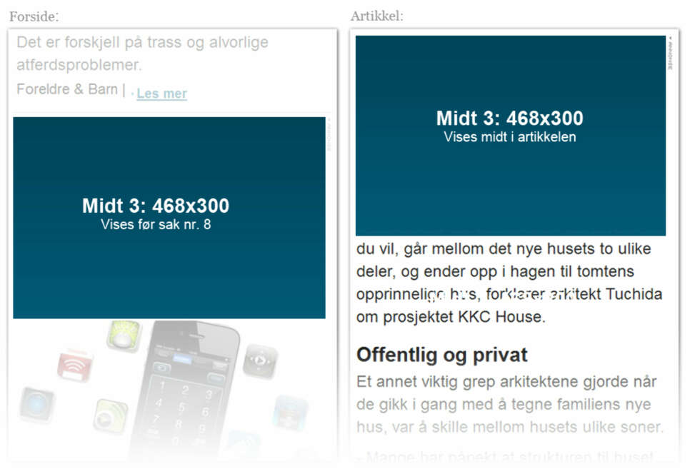 Midt 3: 468x300px. Vises før sak nr. 8 på forsider og midt i lange artikler. Midt 3: 468x300px. Vises før sak nr. 8 på forsider og midt i lange artikler.