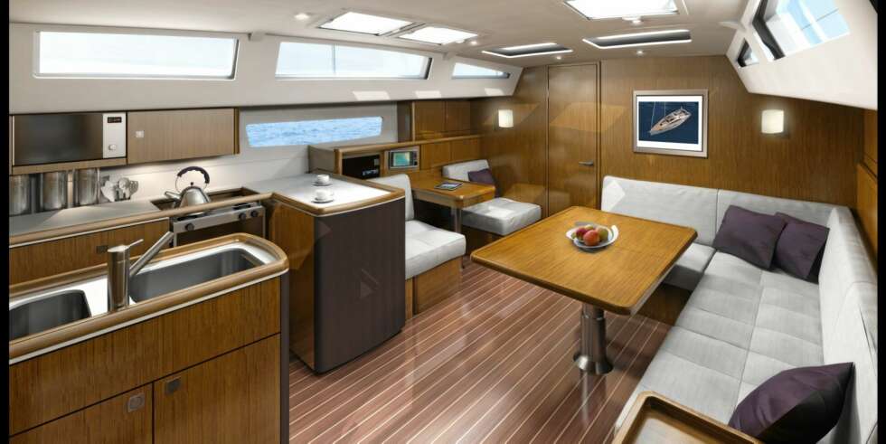 VISION: Bavaria har lansert sin første modell i sin nye turseilerserie, Vision 46. Her bys det på en rommelig salong med mye overnattingsplass tilgjengelig. VISION: Bavaria har lansert sin første modell i sin nye turseilerserie, Vision 46. Her bys det på en rommelig salong med mye overnattingsplass tilgjengelig.