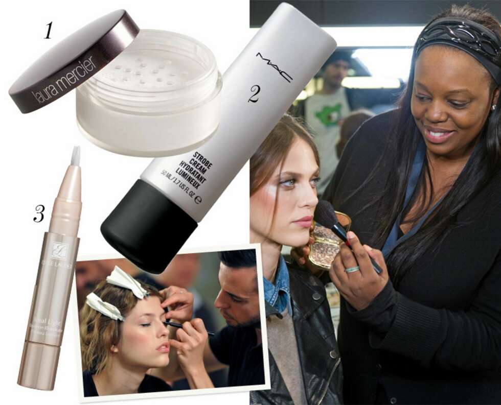 PROFF: Pat McGrath regnes som en av verdens ledende makeupartister. 1. Laura Mercier Secret brightening powder, kr 235. 2 Mac Strobe cream, kr 295. 3. Estee Lauder Ideal light brush-on illuminator, kr 280. PROFF: Pat McGrath regnes som en av verdens ledende makeupartister. 1. Laura Mercier Secret brightening powder, kr 235. 2 Mac Strobe cream, kr 295. 3. Estee Lauder Ideal light brush-on illuminator, kr 280.